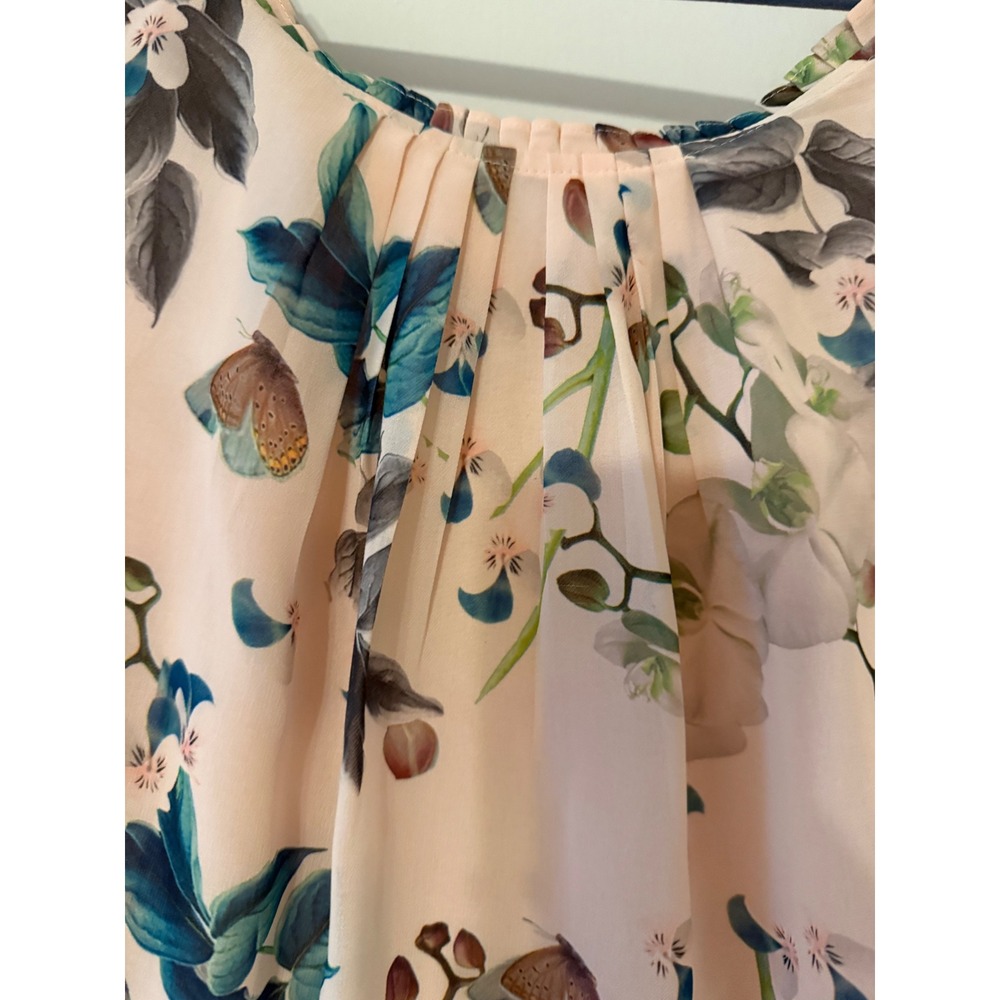 Monsoon Peach Floral Butterfly‎ Pleated Midi Dress Pink Botanical US 16 453031 - Picture 3 of 9